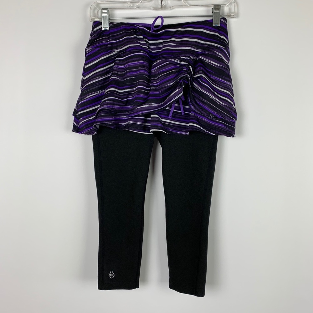 Athleta Legging With Skirt Black Purple Stripe XSP
